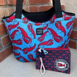 🦞TOTES LIT🦞Neoprene Tote🦞& Martha’s Vineyard Pouch🦞Bag BUNDLE